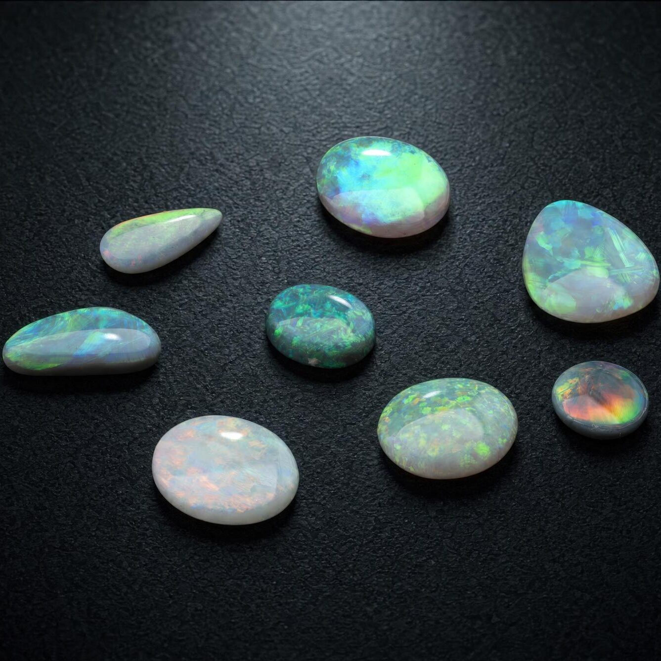 Individual Australian opals, available loose or set into a custom design. Price on enquiry.