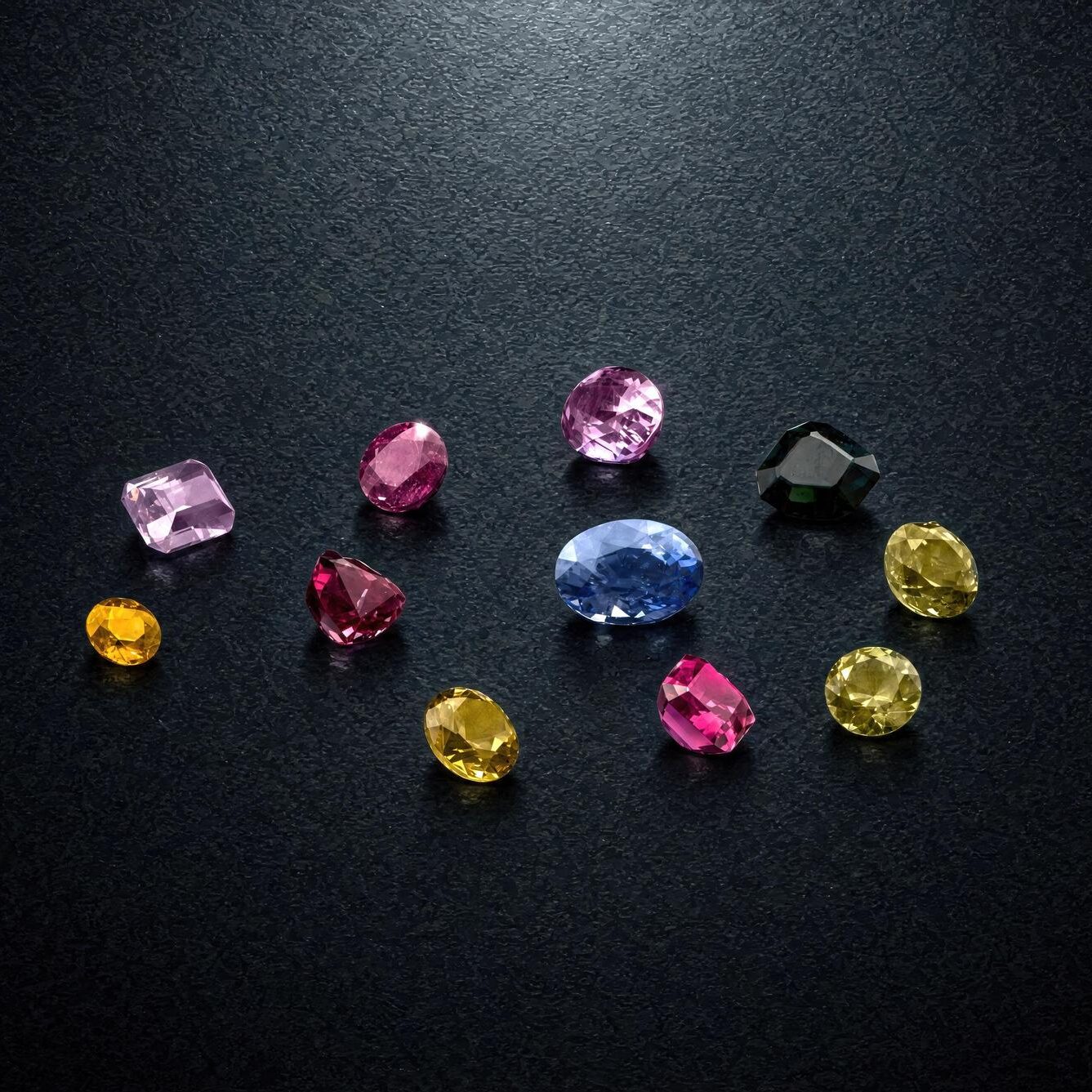Individual fine coloured gemstones, available loose or set into a custom design. Price on enquiry.